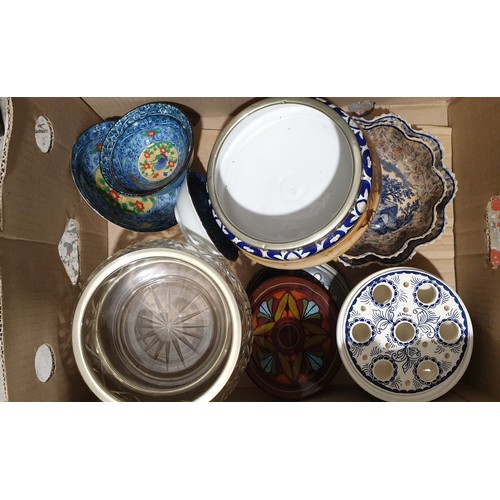 260 - Two boxes of antique and later ceramics including a Noritake Desert pattern fruit bowl. No shipping.... 