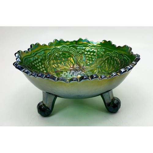 274 - Green carnival glass Lotus and Grape bowl, diameter 6