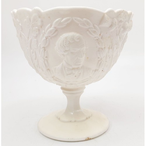 285 - A Victorian Henry Greener & Co press moulded white glass political commemorative pedestal bowl havin... 