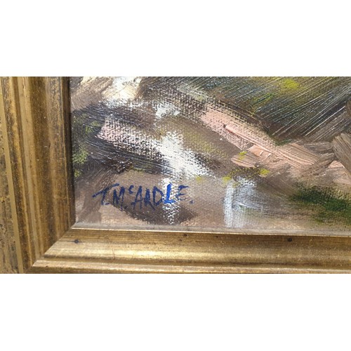 304 - An oil painting of a stormy port signed T. McArdle, 16