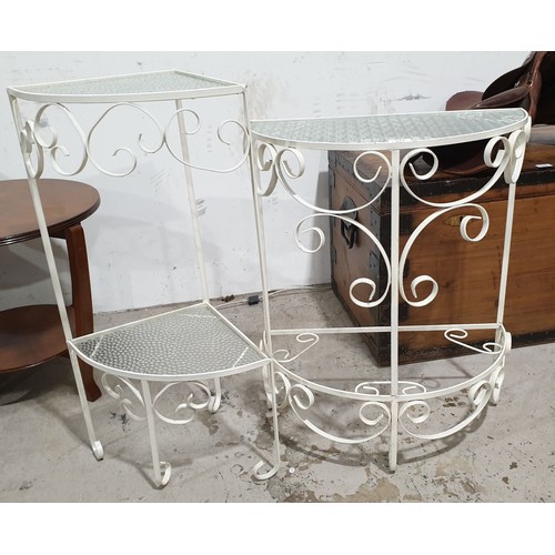 312 - Two retro wrought iron and glass side tables, the tallest 31.25