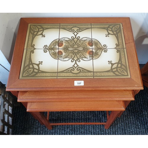 337 - A retro nest of three tables with tiled tops, width 21.5