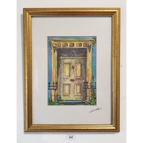 341 - A watercolour drawing depicting a Georgian door, indistinctly signed 9.75