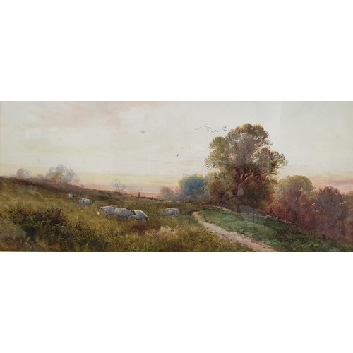 348 - A 19th century watercolour drawing depicting sheep in a landscape, indistinctly signed, 8.75