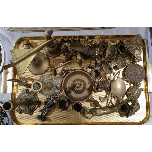 416 - A tray of brassware including Concorde models. UK shipping £14.