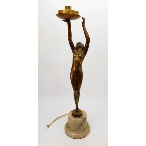 442 - A vintage bronzed spelter table lamp in the form of a naked lady, height 20.75