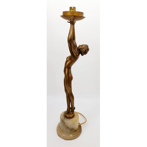 442 - A vintage bronzed spelter table lamp in the form of a naked lady, height 20.75