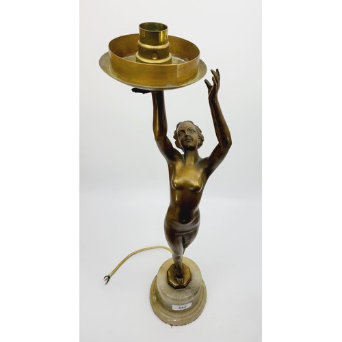 442 - A vintage bronzed spelter table lamp in the form of a naked lady, height 20.75