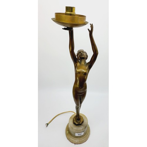 442 - A vintage bronzed spelter table lamp in the form of a naked lady, height 20.75