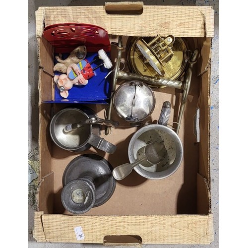 232 - A box of metal ware. No shipping. Arrange collection or your own packer and shipper, please.