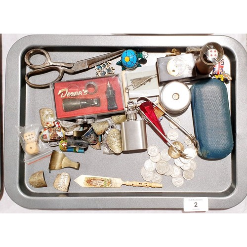 2 - A tray of collectables including a bone Stanhope. UK shipping £14.
