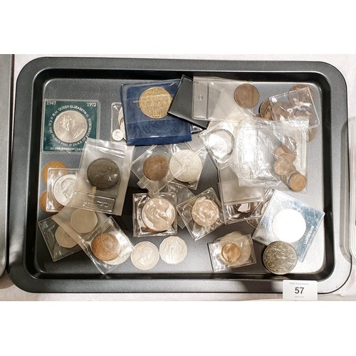 57 - A selection of British and foreign coinage and commemorative crowns. UK shipping £14.