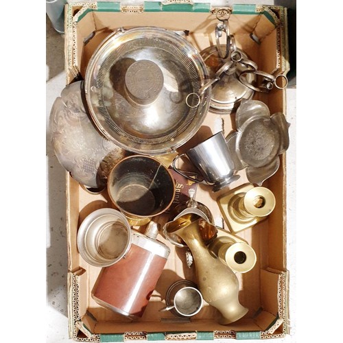 93 - A box of metal ware including a vintage Barlow & Son State Express cylindrical cigarette tin. UK shi... 