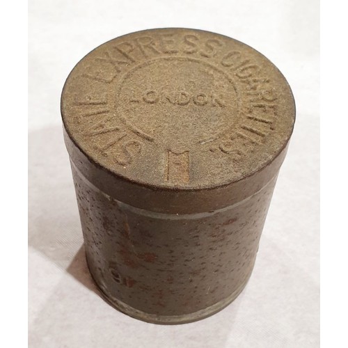 93 - A box of metal ware including a vintage Barlow & Son State Express cylindrical cigarette tin. UK shi... 