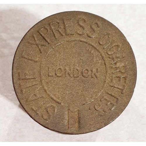 93 - A box of metal ware including a vintage Barlow & Son State Express cylindrical cigarette tin. UK shi... 