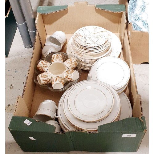 99 - A box including dinnerware. No shipping. Arrange collection or your own packer and shipper, please.