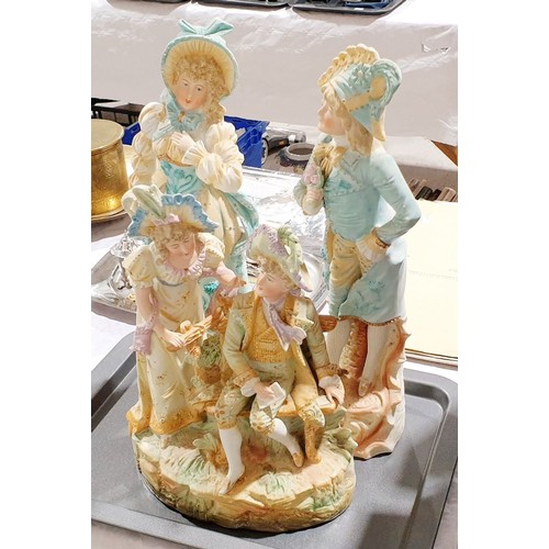 5 - An antique figure of a boy and girl together with a figural group which is A/F, the tallest 14.5