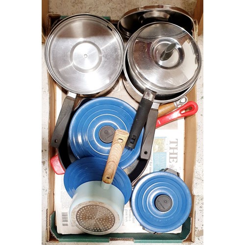 32 - A box of pans including Le Creuset. No shipping. Arrange collection or your own packer and shipper, ... 