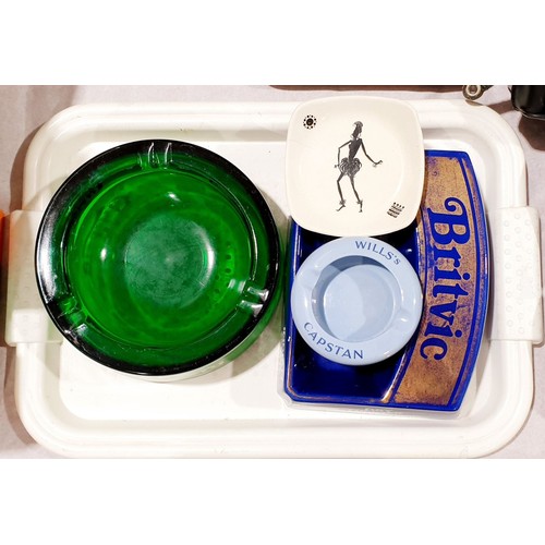 67 - Four vintage pub ashtrays and two other ashtrays, one A/F. UK shipping £14.