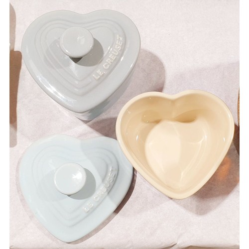 68 - Two ceramic Le Creuset heart shaped lidded canisters, length 4.5