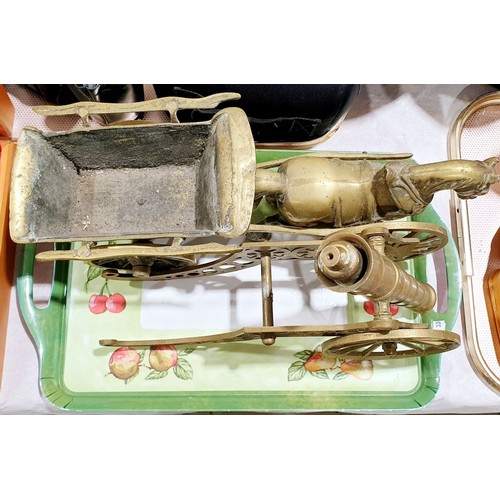 76 - A brass model of a horse and cart, length 17.5