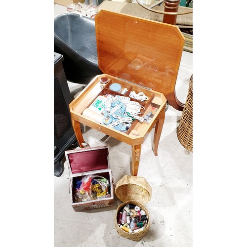 137 - A musical jewellery box, two sewing boxes and contents. No shipping. Arrange collection or your own ... 