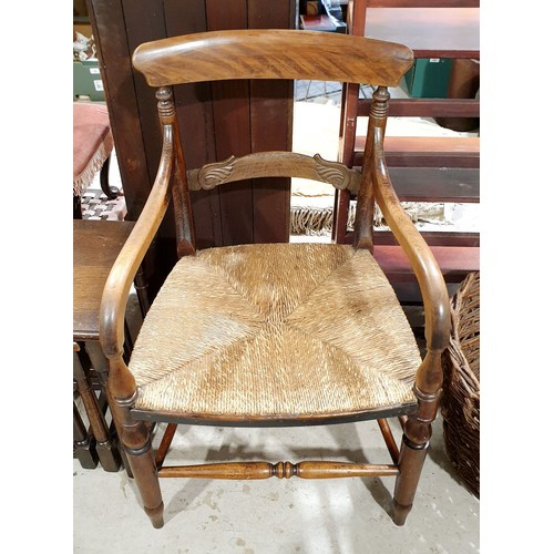 129 - An antique rush work seat armchair. No shipping. Arrange collection or your own packer and shipper, ... 