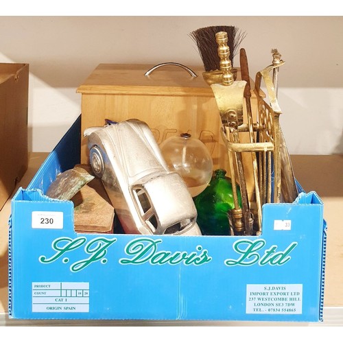 230 - A box of assorted including a model car. No shipping. Arrange collection or your own packer and ship... 