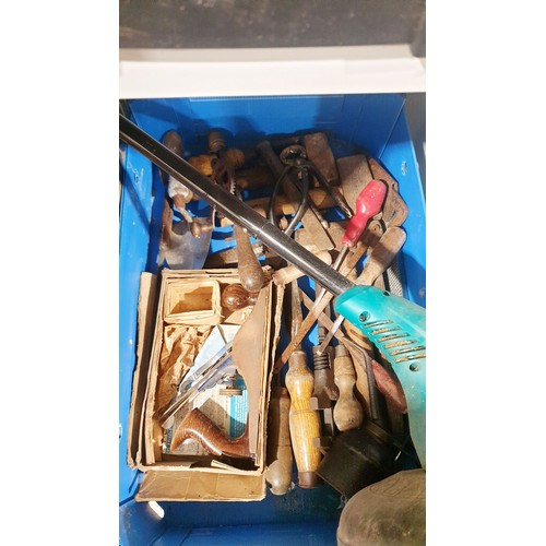 251 - Two boxes of tools and assorted and a strimmer. No shipping. Arrange collection or your own packer a... 