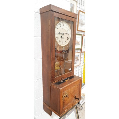 284 - A vintage Gledhill-Brook time recorder, clocking in machine in an oak case A/F, length 45