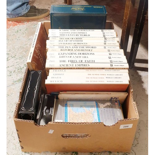 286 - A box of books and assorted. No shipping. Arrange collection or your own packer and shipper, please.