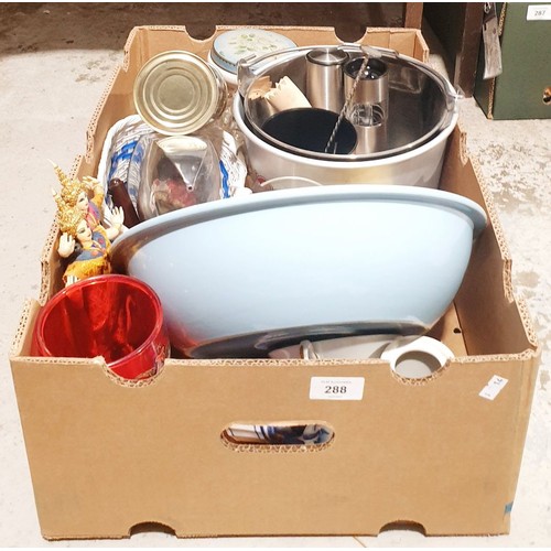 288 - A box of assorted including a Jamie Oliver mixing bowl. No shipping. Arrange collection or your own ... 