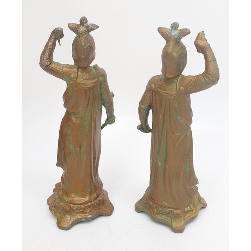 296 - A pair of early 20th century spelter pocket watch stands in the form of soldiers, height 7.75