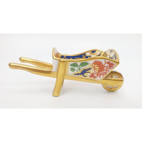 300 - A Royal Crown derby Imari pattern model of a wheel barrow, height 3