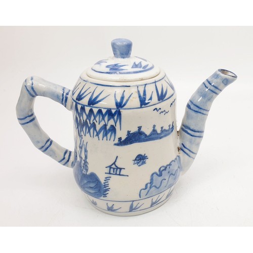 307 - A vintage Chinese blue and white teapot, signature to the base, height 5.25