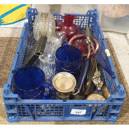 347 - A box of metal ware and assorted. No shipping. Arrange collection or your own packer and shipper, pl... 