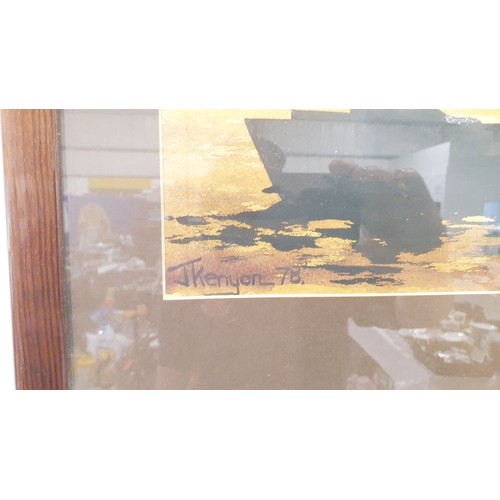 386 - Janet Kenyon: mixed media picture depicting a boat on a lake, signed and dated 1978, lower left, 18.... 