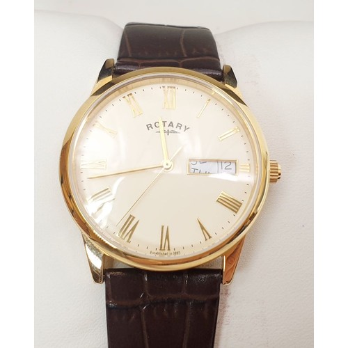 391 - A boxed gentleman's gold plated Rotary Windsor quartz wrist watch, working order. UK shipping £14.