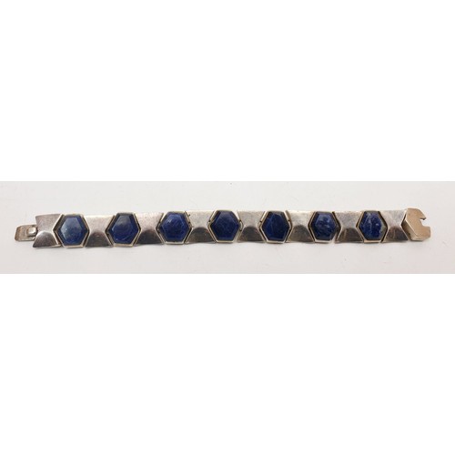 411 - A mid 20th century 850 silver brutalist bracelet set with blue hard stone together with a 925 silver... 