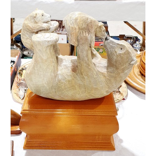 460 - A resin model of a bear and cubs on a stand, length 12