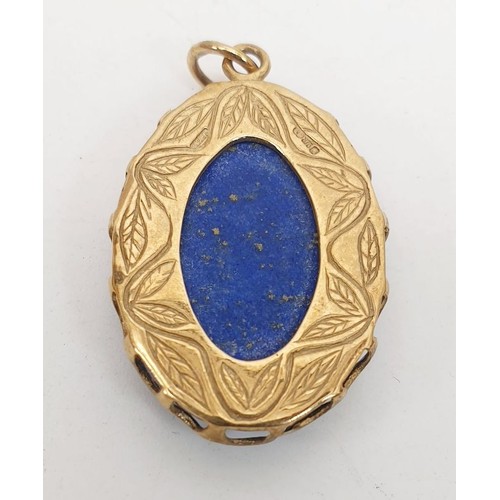 420 - A 9ct gold pendant set with lapis lazuli, length 1