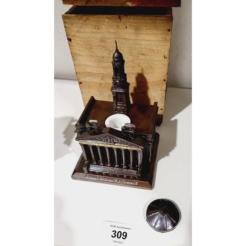 309 - A vintage ink stand modelled as The Royal Exchange Building, height 5.25