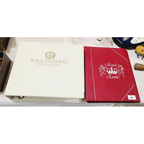 497 - Two folders of royal first day covers and stamps. UK shipping £14.