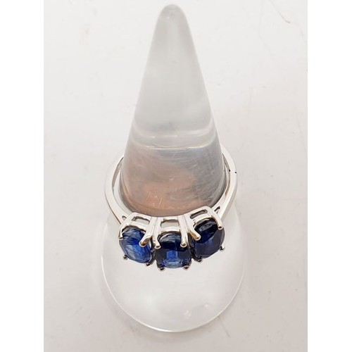 9 - A hallmarked 9ct white gold ring set with Kyanite, size O, gross weight 2.9g. UK shipping £14.