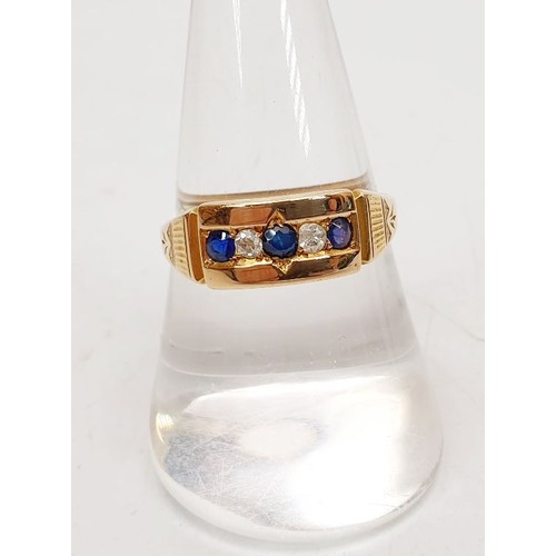 23 - A hallmarked 15ct gold ring set with sapphires and diamonds, size Q/R, gross weight 2.6g. UK shippin... 