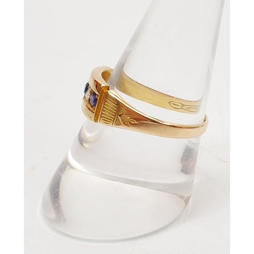 23 - A hallmarked 15ct gold ring set with sapphires and diamonds, size Q/R, gross weight 2.6g. UK shippin... 