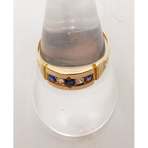 23 - A hallmarked 15ct gold ring set with sapphires and diamonds, size Q/R, gross weight 2.6g. UK shippin... 