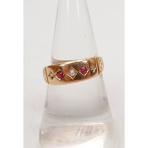 24 - A hallmarked 15ct gold ring set with rubies and diamonds, size M/N, gross weight 2.5g. UK shipping £... 