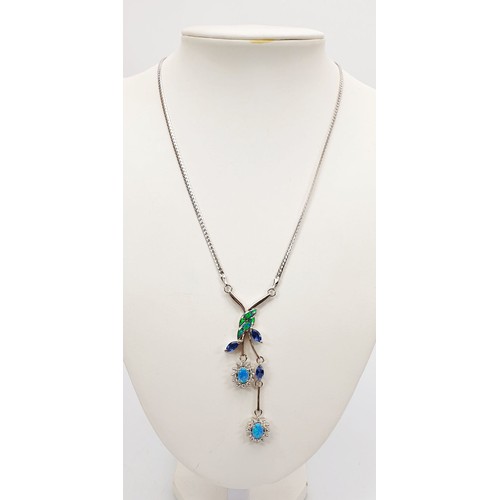 30 - A silver necklace set with coloured stones, gross weight 20g. UK shipping £14.