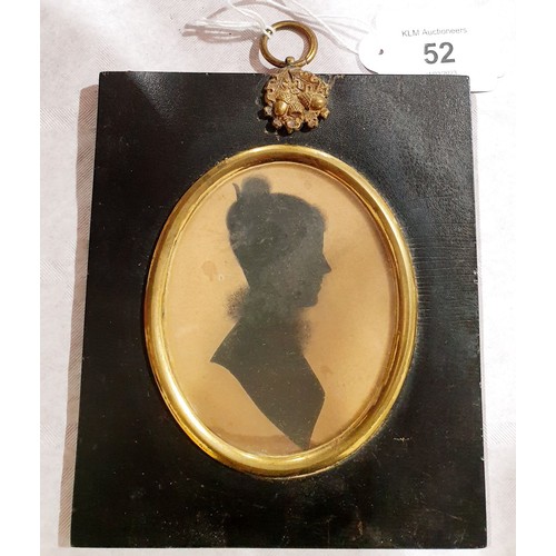 52 - An antique hand painted silhouette of a lady, length. 3.25